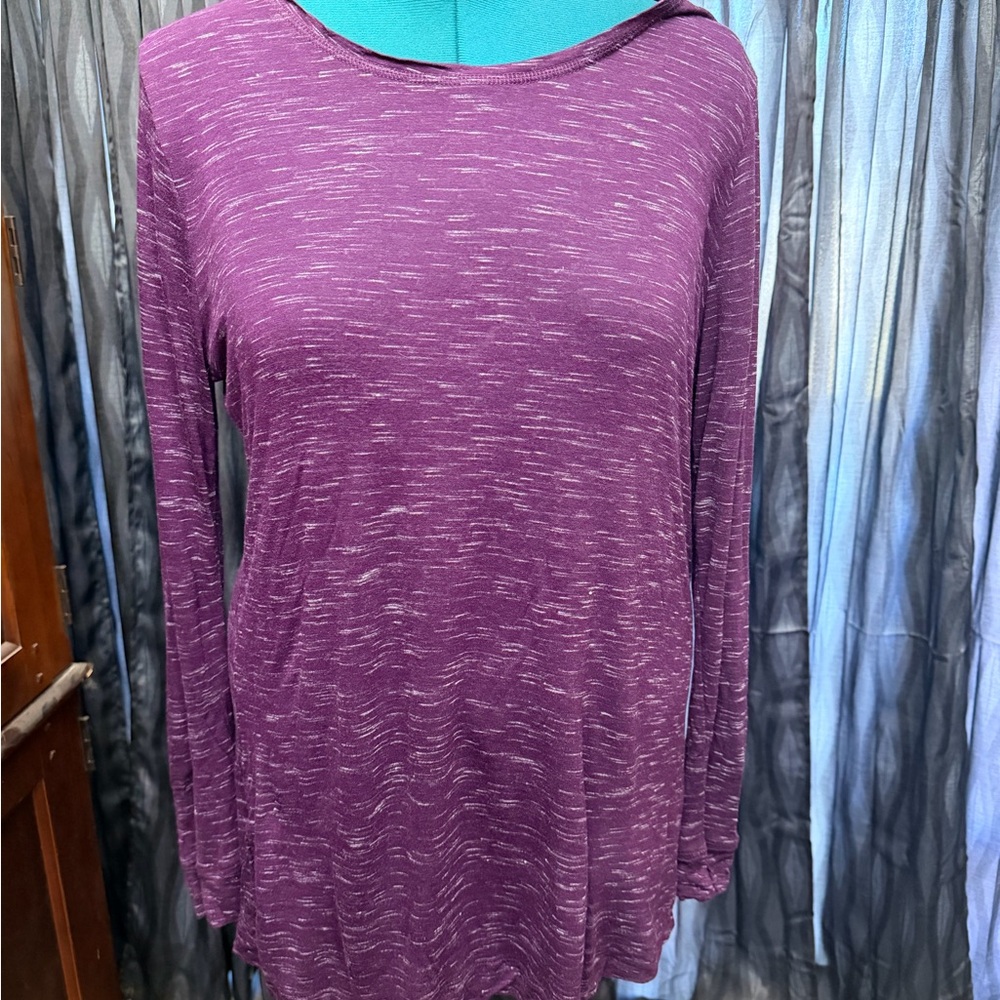 Hanes Women's Heathered Purple Long Sleeve Tee Burnout